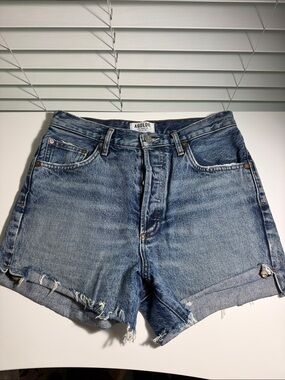 Agolde Medium Blue High-Rise Distressed Denim Shorts